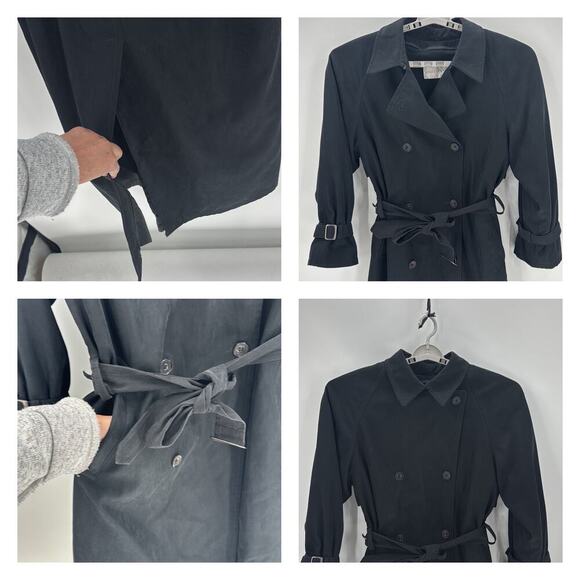 Jones New York Belted long Trench Coat charcoal Black wool removable liner Large - Picture 6 of 6